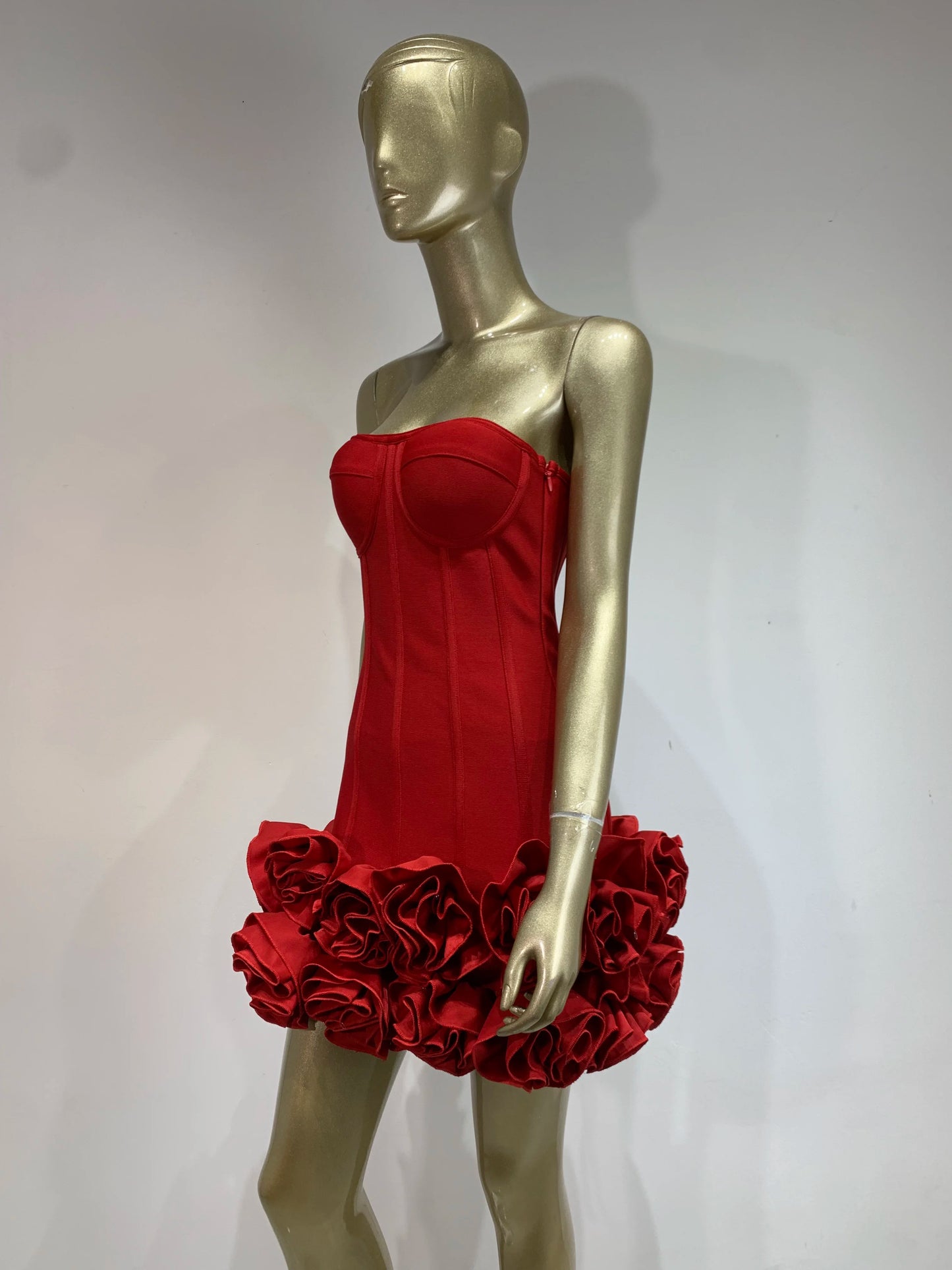 Ladies Sexy Strapless Backless Red Flower Mini Bandage Women Celebrity Dress 2025