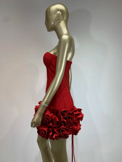 Ladies Sexy Strapless Backless Red Flower Mini Bandage Women Celebrity Dress 2025