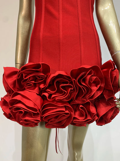 Ladies Sexy Strapless Backless Red Flower Mini Bandage Women Celebrity Dress 2025