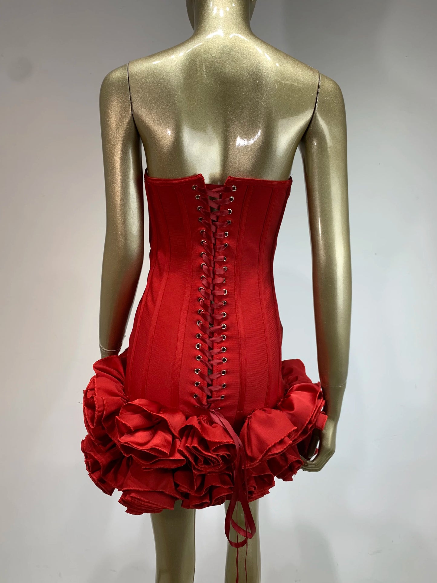 Ladies Sexy Strapless Backless Red Flower Mini Bandage Women Celebrity Dress 2025