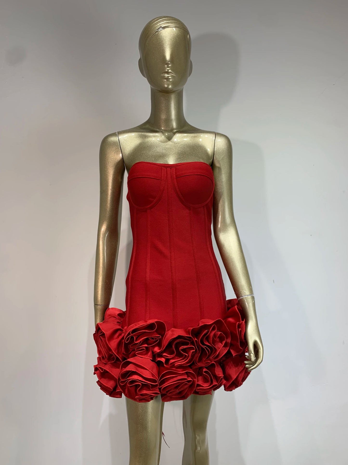 Ladies Sexy Strapless Backless Red Flower Mini Bandage Women Celebrity Dress 2025