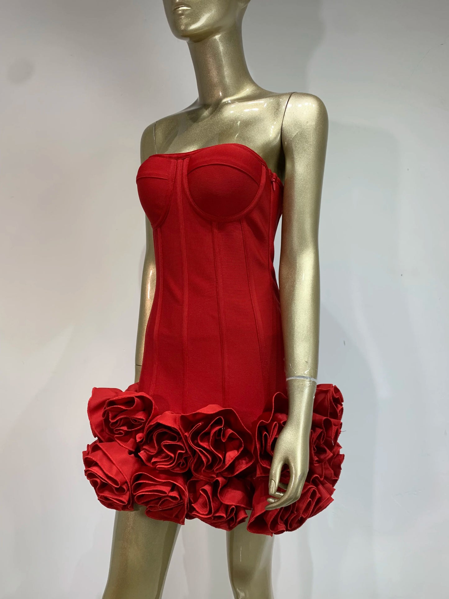 Ladies Sexy Strapless Backless Red Flower Mini Bandage Women Celebrity Dress 2025