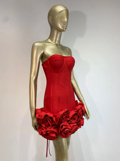 Ladies Sexy Strapless Backless Red Flower Mini Bandage Women Celebrity Dress 2025